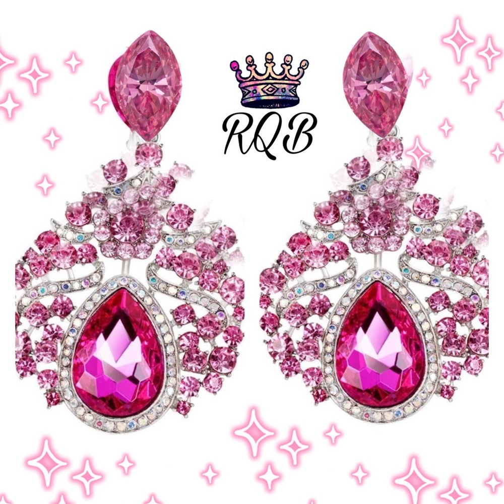 Pink Ombre Crystal Chandeliers Earrings